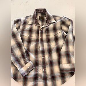 Roper Boys Casual Plaid Shirt - Red, Gray, White